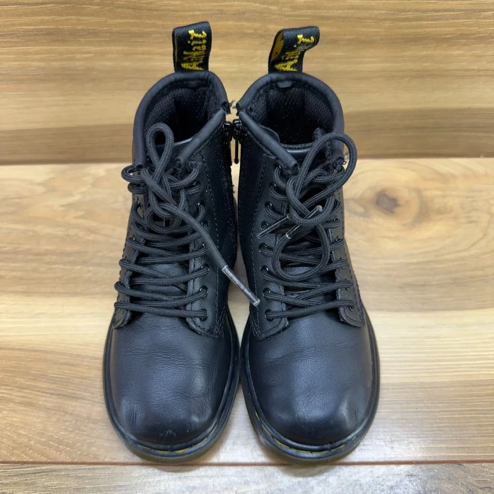 Dr Martens Toddler Boots Size 8‎ Black Leather Zip Combat 1461 Punk Grunge Y2k